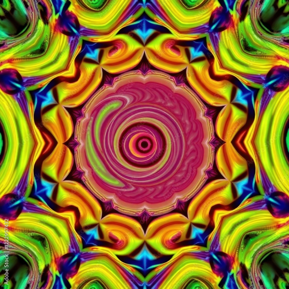 Poster vibrant kaleidoscope with swirling patterns in a colorful display of psychedelic shapes and shades