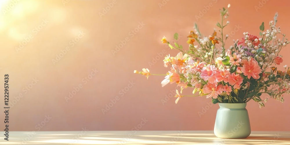 Poster elegant summer floral arrangement in a sunlit setting with ample copy space for text or promotional 