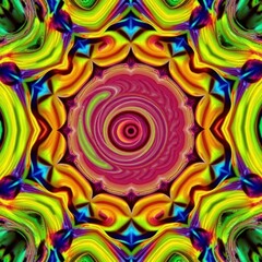 Vibrant kaleidoscope with swirling patterns in a colorful display of psychedelic shapes and shades