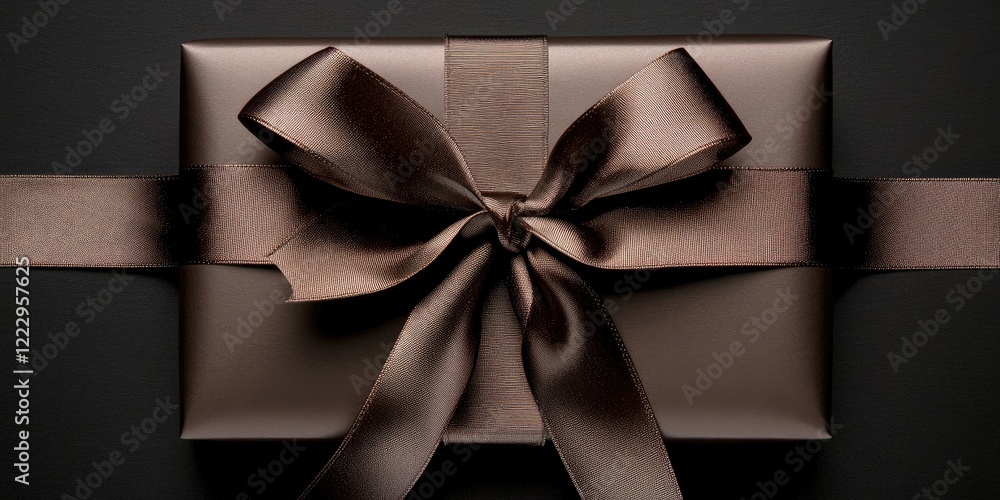 Poster Elegant gift box wrapped in a luxurious ribbon on a dark background with ample copy space for personalized messaging or branding