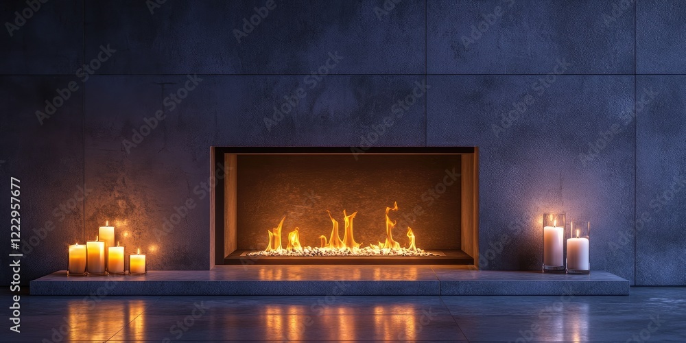 Aufkleber stylish modern fireplace with vibrant flames and candles illuminating a serene space ideal for creat