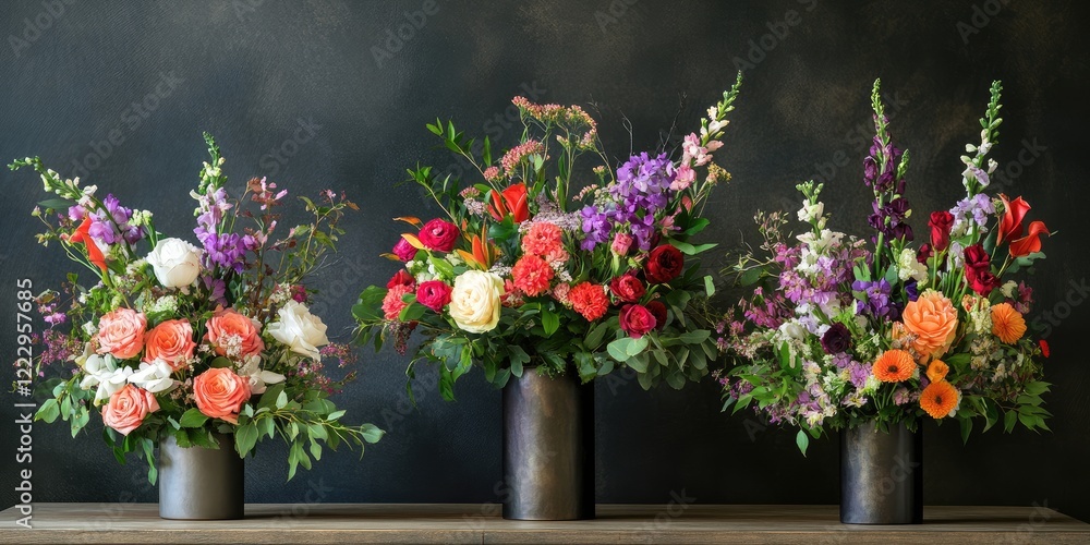 Aufkleber elegant floral arrangements showcasing colorful creativity with blank space for text or branding in 