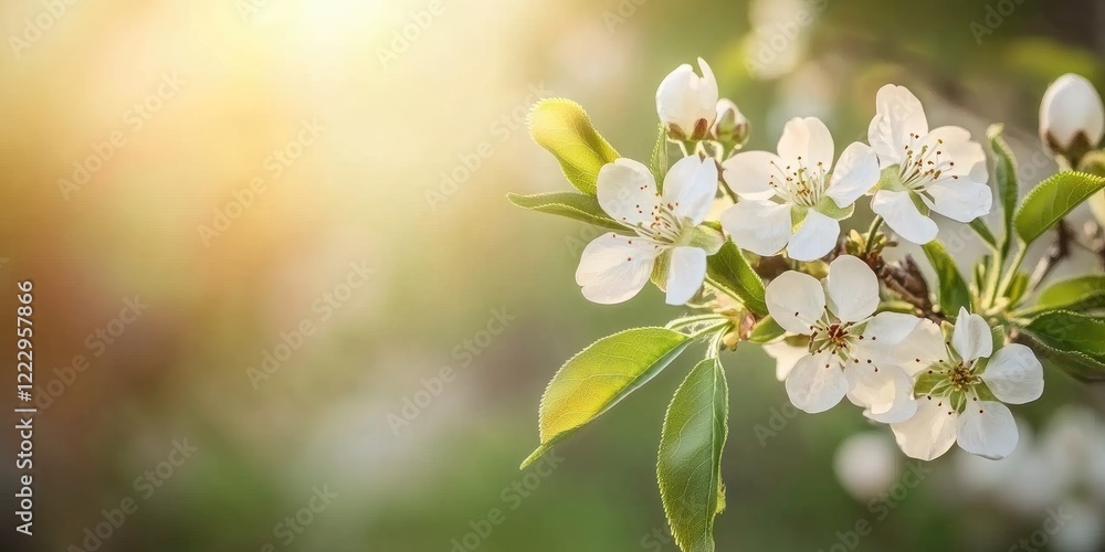 Poster Delicate cherry blossom floral arrangement with soft background and ample copy space for elegant text or design elements.
