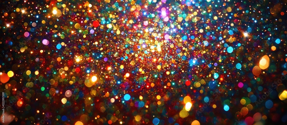 Aufkleber Vibrant Neon Bokeh Particles Background for Holiday Designs with Shimmering Lights and Copyspace for Text in Dark Atmosphere