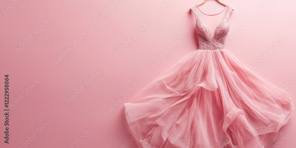 Poster Graceful pink dress showcased on soft pink backdrop with ample space for custom text and elegant fashion display.