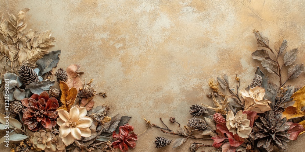 Poster Elegant dried floral arrangement with neutral backdrop and ample copy space for personalized text or messaging.