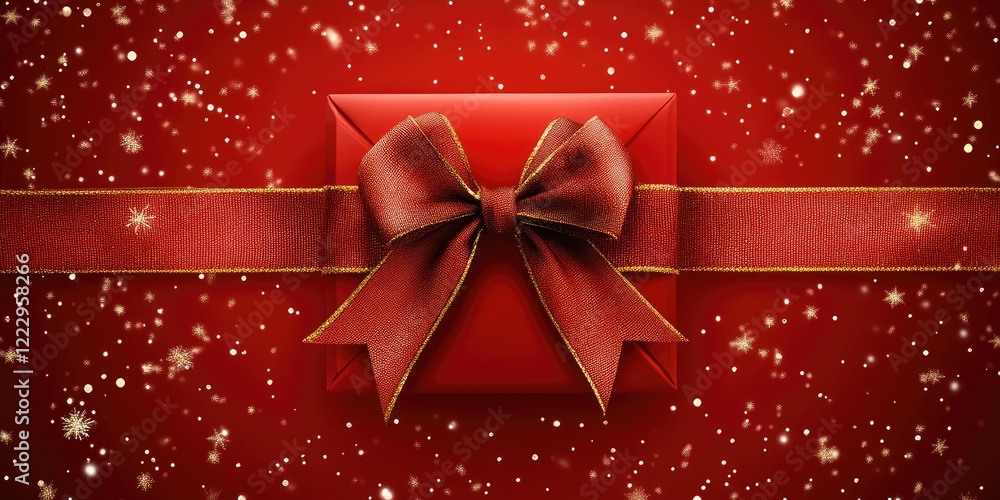 Poster festive red gift box adorned with a luxurious ribbon and bow ideal for christmas or special occasion