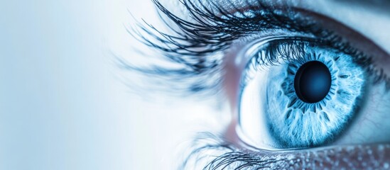 Fototapeta premium Close-up of a blue eye with detailed iris and pupil illustrating eye examination in a modern ophthalmology clinic setting