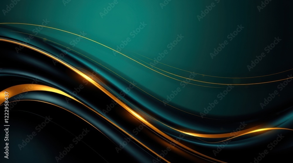 Poster elegant waves of teal and gold intertwining in a smooth, flowing design create a captivating visual 