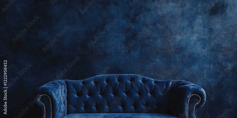 Poster luxurious deep blue velvet background with spacious area for text and visual elements