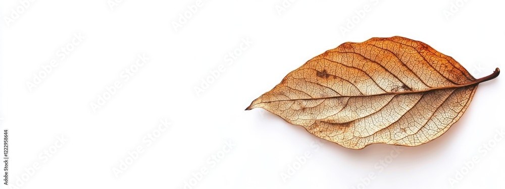Poster dried leaf on a white background with space for text symbolizing autumn and nature's transition