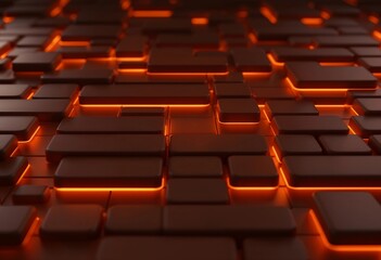 Fototapeta premium Illuminated Geometric Patterns Create an Abstract Landscape in Warm Tones. Generative AI