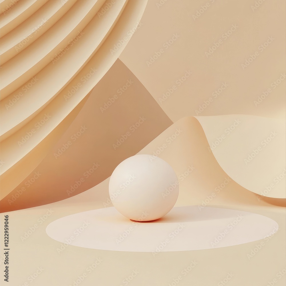 Poster Minimalistic Abstract Background with Geometry Featuring a Central Sphere in Soft Neutral Tones for Product Presentation and Design Mockups