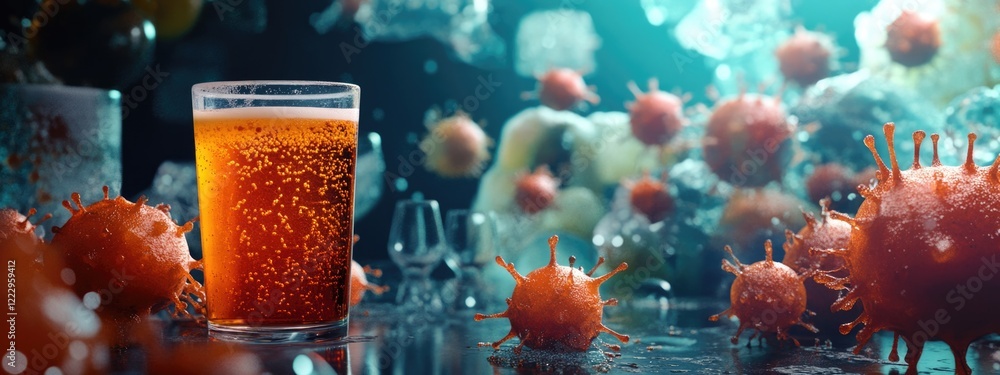 Poster Drinks with Parasites Concept Illustrating NFTs and Digital Art with Space for Custom Texts in a Mysterious Underwater Setting