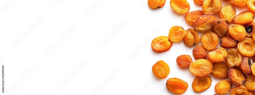 Poster dried apricots isolated on white background with space for text and food marketing use