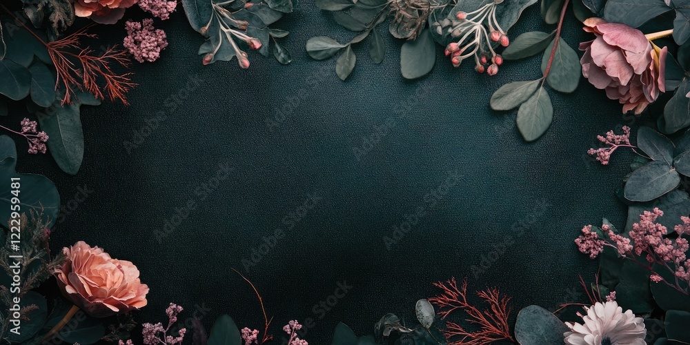 Poster Elegant Floral Composition on Rich Velvet Backdrop with Ample Space for Text or Design Elements