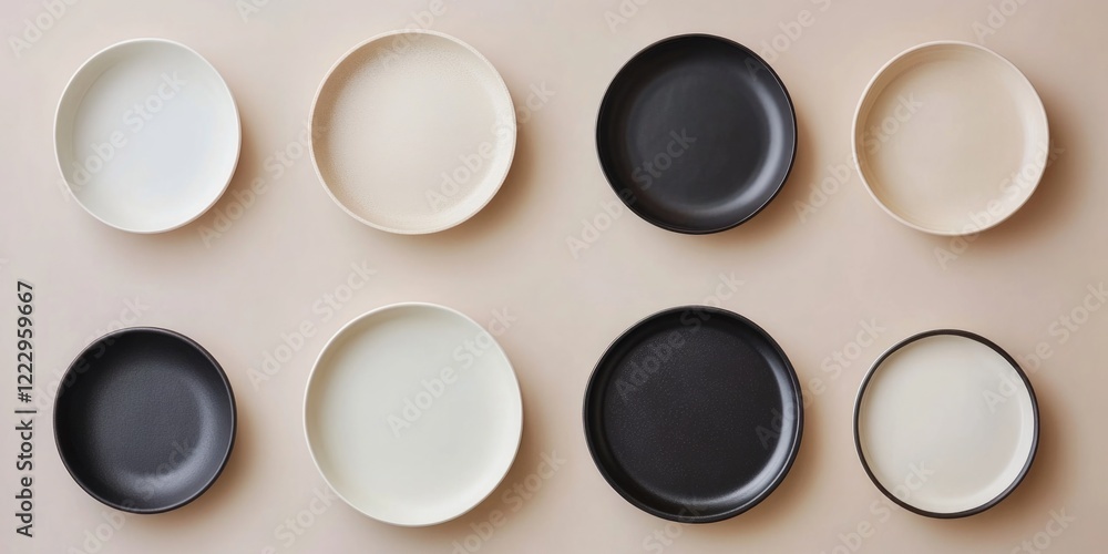 Aufkleber elegant top view arrangement of minimalist dinner plates with blank space for custom text or brandin