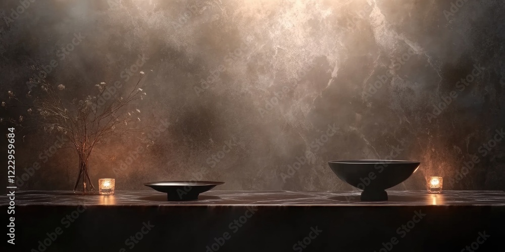 Aufkleber Elegant Dinner Table Arrangement with Soft Ambient Lighting and Empty Space for Text or Graphics