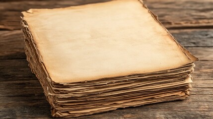 A stack of blank vintage papers layered on an aged background with a sepia tone, offering an old-world charm for creative projects or designs. The rustic textures evoke history and nostalgia.