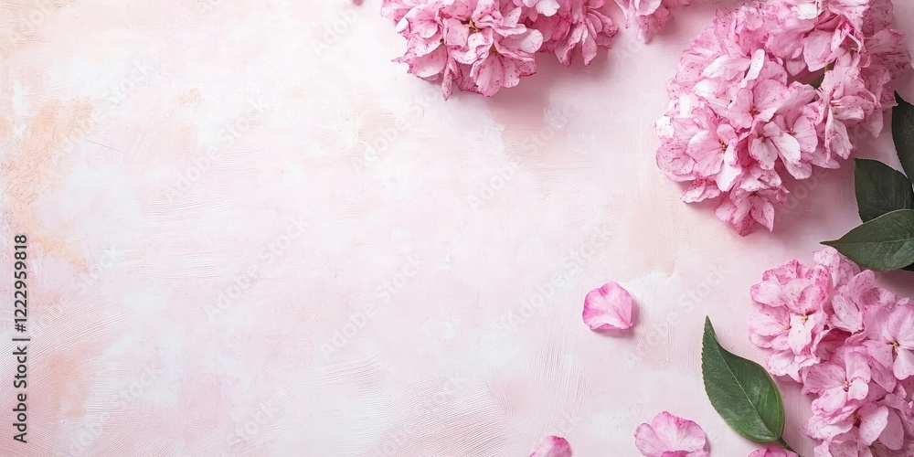 Poster soft pink floral arrangement on a textured marble background with ample space for typography and des