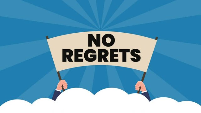hand of businessman hold no regrets sign - animation concept. 4K motion animation.