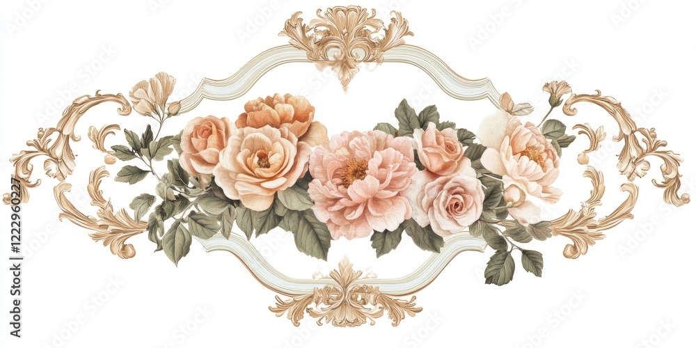 Poster Floral design in a decorative frame with soft pastel colors and ample empty space for personalized text or messages