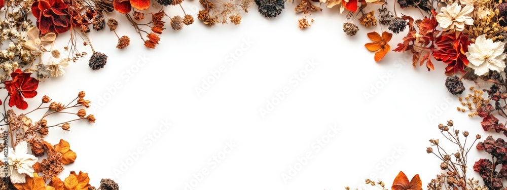 Aufkleber dried flower arrangement on white background with empty space for text and decorative floral element