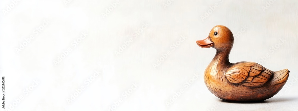 Aufkleber Wooden Duck Figurine Decoration on Neutral Background with Copy Space for Text or Design Elements