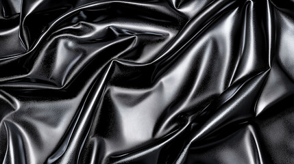 Fototapeta premium Sleek black fabric with glossy texture, showcasing elegant folds and creases. Perfect for fashion, design, or artistic backgrounds
