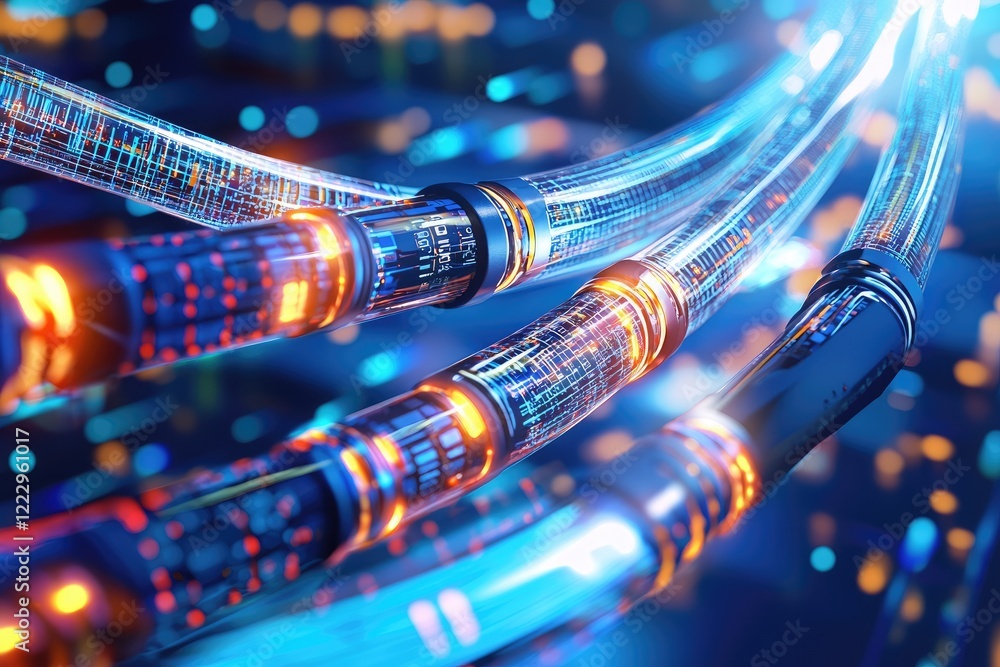 Poster conceptual image illustrating the synergy of technology with a tangle of vibrant connection cables