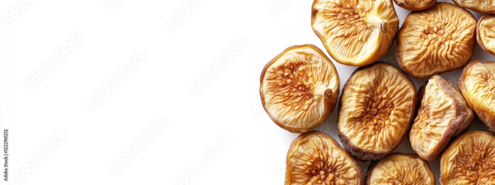 Poster dried fig fruit arranged on a white background with ample copy space perfect for product description