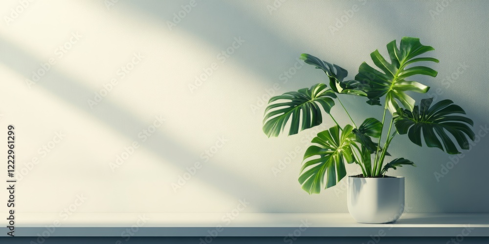 Poster elegant indoor plant with lush green leaves on windowsill enhancing calm ambiance with ample blank s