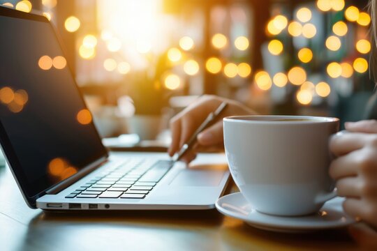 Life insurance protection concept featuring a couple reviewing their policy at home, warm lighting, simple props like a laptop and coffee mugs.