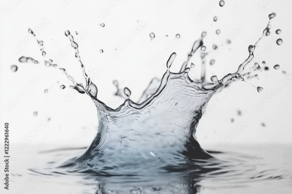 Poster dynamic water splash creating ripples on a white background capturing fluid motion and texture in a 
