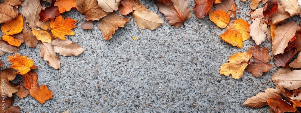 Poster Textured ground surrounded by dried autumn leaves with ample empty space for text or design elements in a seasonal theme