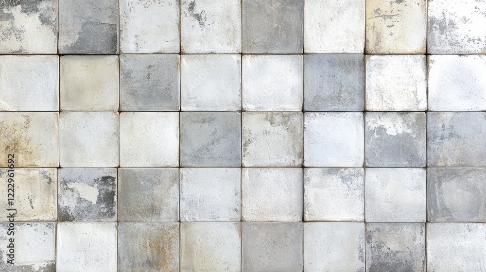 Poster Vintage Grunge Patchwork Tile Texture in Gray Tones with Empty Space for Text Placement Ideal for Background or Design Projects