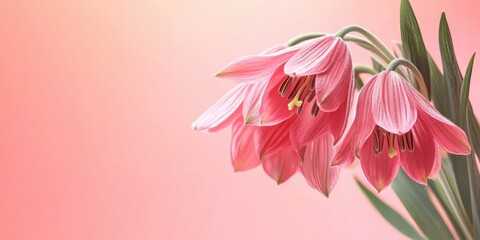 Naklejka premium Elegant Fritillaria imperialis with vibrant pink blossoms against a soft background perfect for text overlay in a botanical garden setting