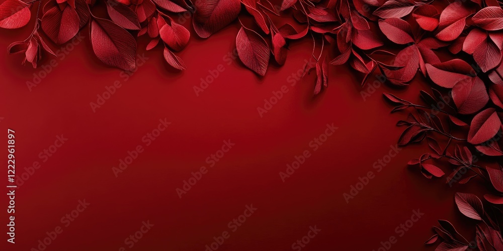 Aufkleber Elegant dark red background framed with subtle leaf shadows creating a sophisticated empty space for showcasing text or graphics