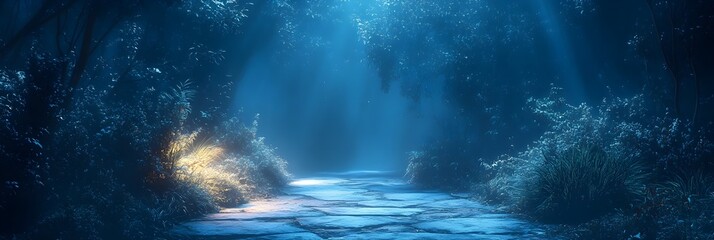 A background of moonlight casting long shadows in a quiet garden.