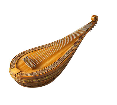 Dan bau, monochord with elegant curves, 3d watercolor illustration, clipart style, PNG transparent background