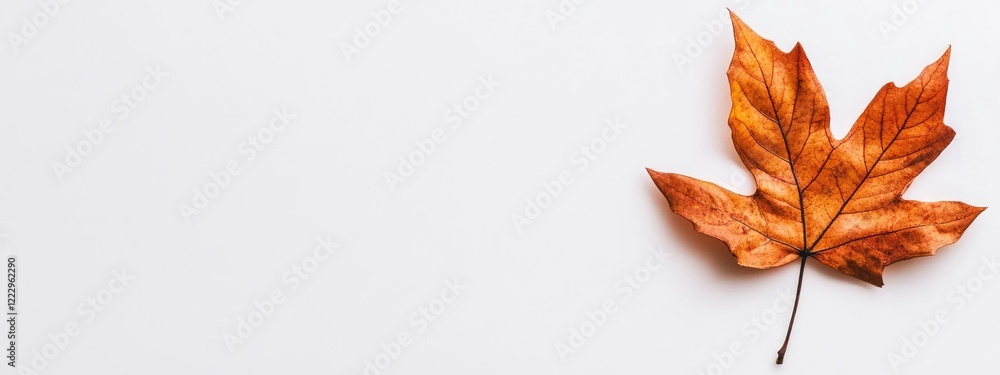 Poster dried autumn maple leaf on white background with space for text creating a seasonal and natural desi