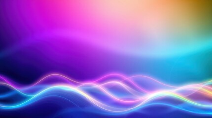Naklejka premium Vibrant abstract waves dance through a colorful gradient at sunset with mesmerizing light displays and ethereal transitions