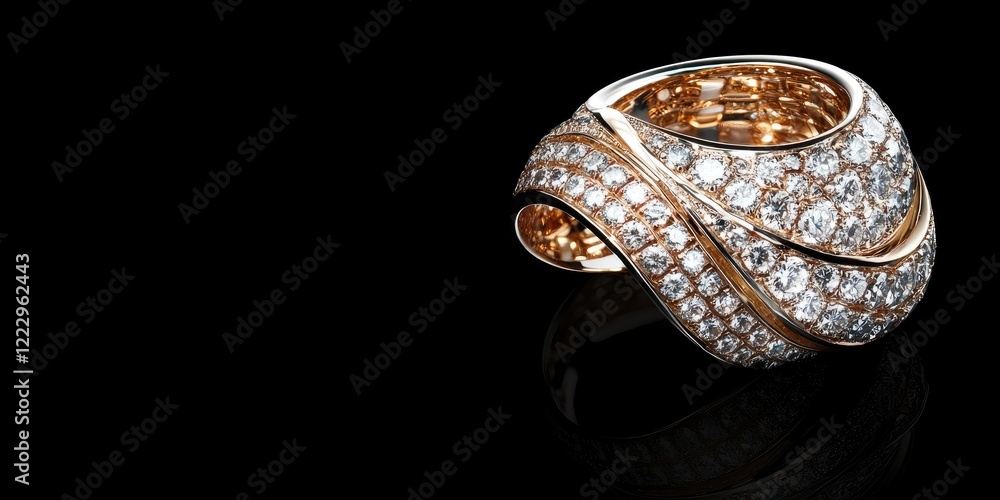 Poster Luxurious diamond ring showcasing intricate design against a sleek black background with ample space for personalized text.
