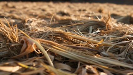 Close-Up Hay-Covered Ground with Detailed Straw Fibers
