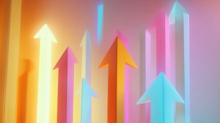 A clean minimalist paper design with business graph effects, combining glowing financial data visuals and sleek upward-trending arrows