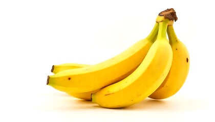 A bunch of ripe yellow bananas against a clean white background ready to eat