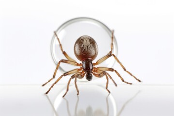 Obraz premium Ixodes scapularis - Black Legged Deer Tick under Magnifying Glass on White Background for Pest Inspection