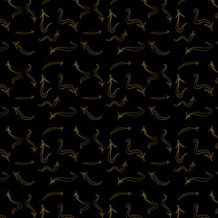 The gold gradient arrow on black background features sharp points and smooth curves, exuding a...