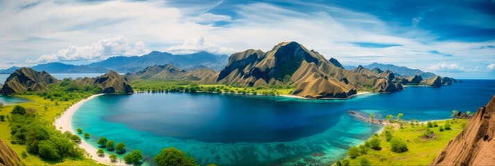 Fototapeta premium Komodo Island Adventure: Stunning Landscape View of Padar Island in Indonesia's Pacific Bay