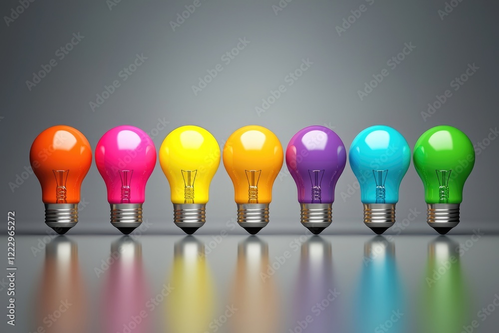 Aufkleber array of colorful light bulbs representing innovative ideas and diversity in thoughts against a neut